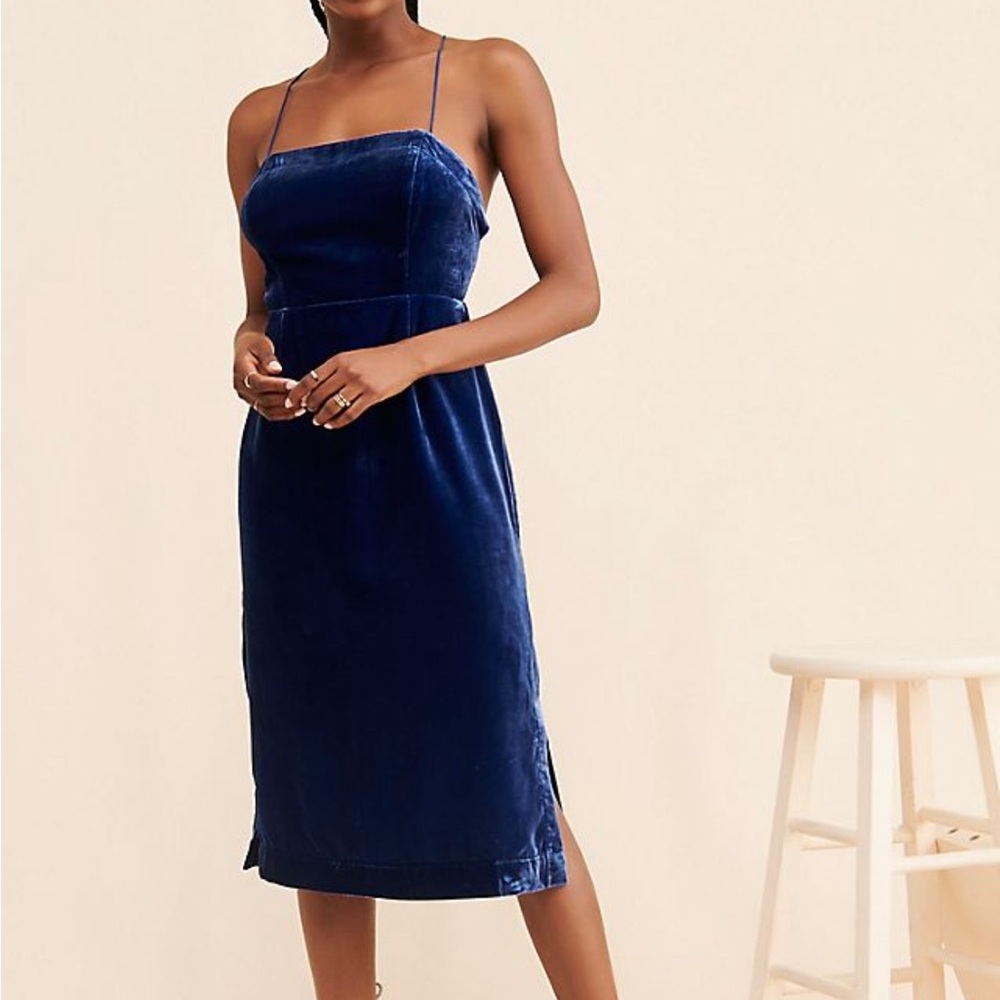 Anthropologie Saphire Blue Velvet Midi Dress Size 4 New With Tags